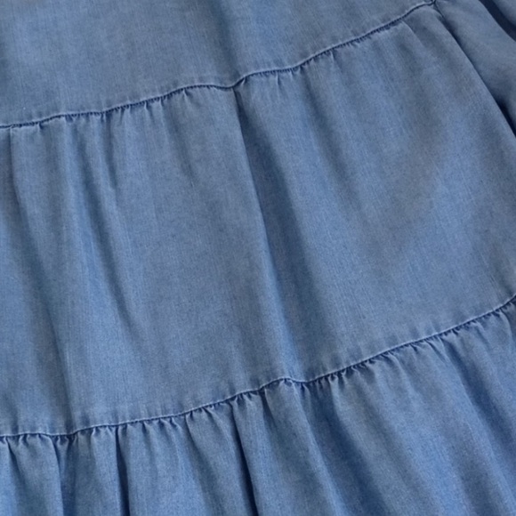 beachlunchlounge Women's Chambray Denim Blue 3/4 Bell Sleeve Lyocell Top S/P - Picture 7 of 10